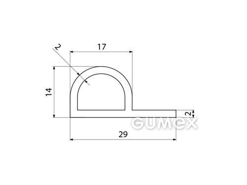 "P" Silikonprofil mit Loch, 29x14/2mm, 60°ShA, -60°C/+180°C, transparent, 